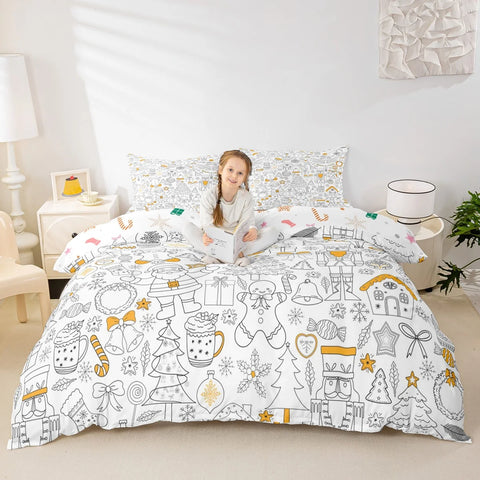 Homewish Girly Christmas Nutcracker Duvet Cover Set for Kids,Princess Cute Bowknot Bedding Set,Pink Abstract Stripes Bed Set