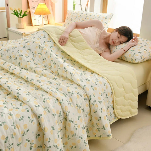 New Floral Print Spring Summer Quilt Soft Comfortable Quilted Quilts Single Double Blanket for Bed Comforter Knitted Thin Duvet