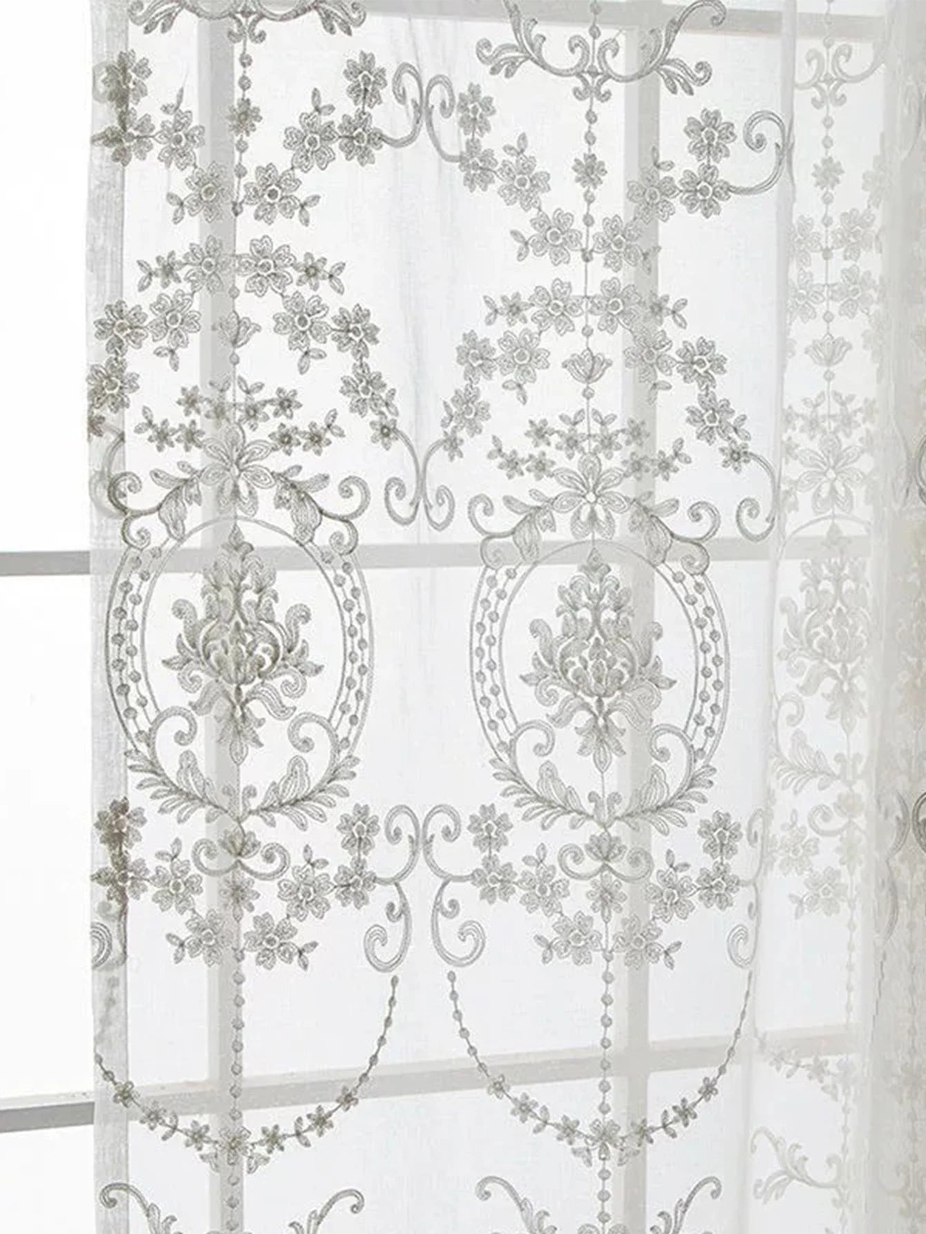 1pc Embroidered White Sheer curtain Polyester Light Filtering Privacy Sheer Curtain for Living room All Season