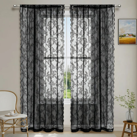 1pc Romantic Lace Sheer Curtain, Flower Lace Window Curtains for Living Room Bedroom Home Decor, Window Screening Rod Pocket
