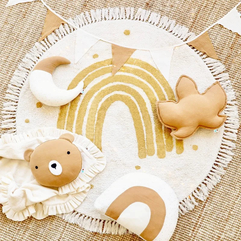 Cute Round Rug Bedroom Tassel Carpet Mat Bedside Kids Room Ddecoration Cartoon Floor Mats Home Soft Machine Washable Area Rugs