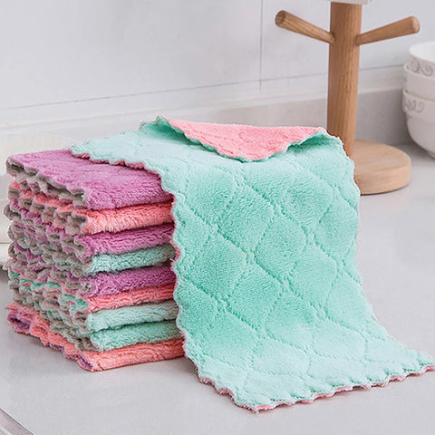 10Pcs Microfiber Towel Absorbent Washable Kitchen Towel Well Woven House Cleaning Dish Towel Cloth Rag Fabric Household