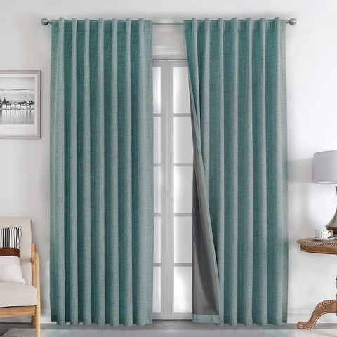 350m Height Solid Color Living Room Curtains 100% Blackout For Faux Linen Bedroom High Ceiling Window Curtain
