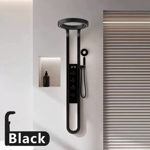 Modern High End Rainfall Shower Panel SPA Massage Jet Waterfall Showers Column Taps Set LED Display Smart Bathroom Shower System
