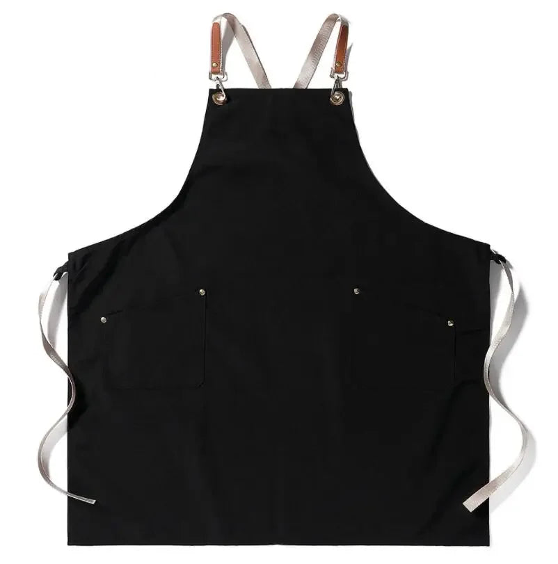 Fashion Unisex Work Apron For Men Canvas Black Apron Bib Adjustable Cooking Kitchen Aprons For Woman With Tool Pockets