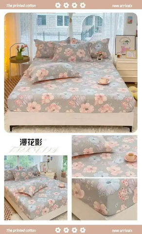 100% Cotton Kids Fitted Sheet - Pink Cartoon Print Single Size, Soft Bed Sheet Mattress Cover (No Pillowcase)