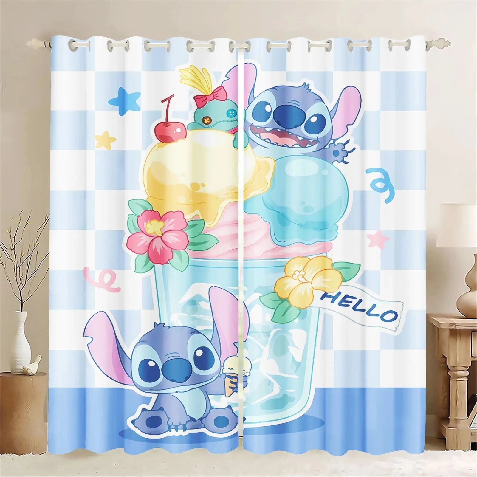 Stitch Kids Room High Blackout Curtains Cartoon Cute Boy and Girl Bedroom Curtain Decoration, Disney Cute Print.