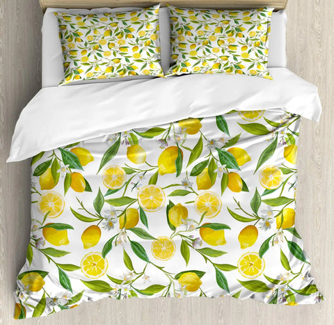 Lemon Duvet Cover Girls Boys Kids Botanical Lemon Pattern Comforter Cover Tropical Fruit Room Decorative Bedding Set with Zipper