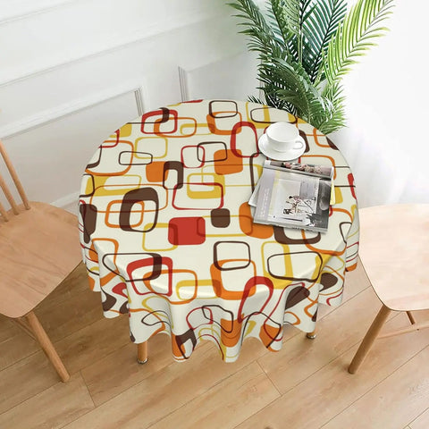 Retro Mid Century Geometric Round Tablecloth Stain Wrinkle Resistant Table Cloth for Kitchen Daily Dinning Party Tabletop Decor