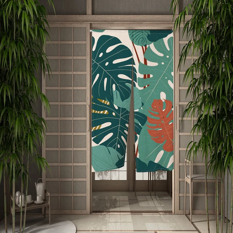 Summer Tropical Plant Leaves Door Curtain Turtle Leaves Partition Curtains Modern Room Kitchen Entrance Hanging Half-Curtain