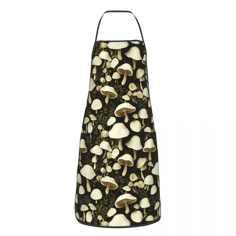 Unisex Vintage Night Mushrooms Apron Adult Women Men Chef Tablier Cuisine for Cooking Kitchen Botanical Forest Garden Painting