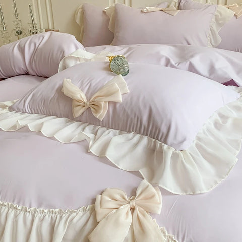 3pcs White Bedding set ruffles Duvet Cover Set (1*Duvet Cover + 2*Pillowcase, Without Core)for bedroom guest room