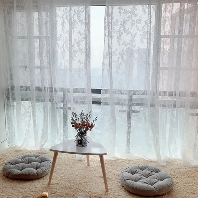 Lace Tulle Window Curtain Aesthetic Lace Curtain French Balcony Screen Curtain Wedding Party Decor Bedroom Livingroom Supplies