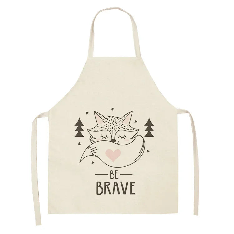 1Pcs Cute Fox Cat Pattern Apron Women Men Kids Waterproof Cooking Oil-proof Kitchen Cooking Bib Aprons Cotton Linen Home Textile