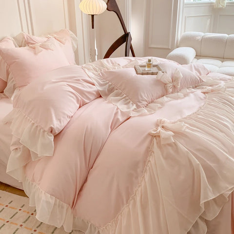 3pcs White Bedding set ruffles Duvet Cover Set (1*Duvet Cover + 2*Pillowcase, Without Core)for bedroom guest room