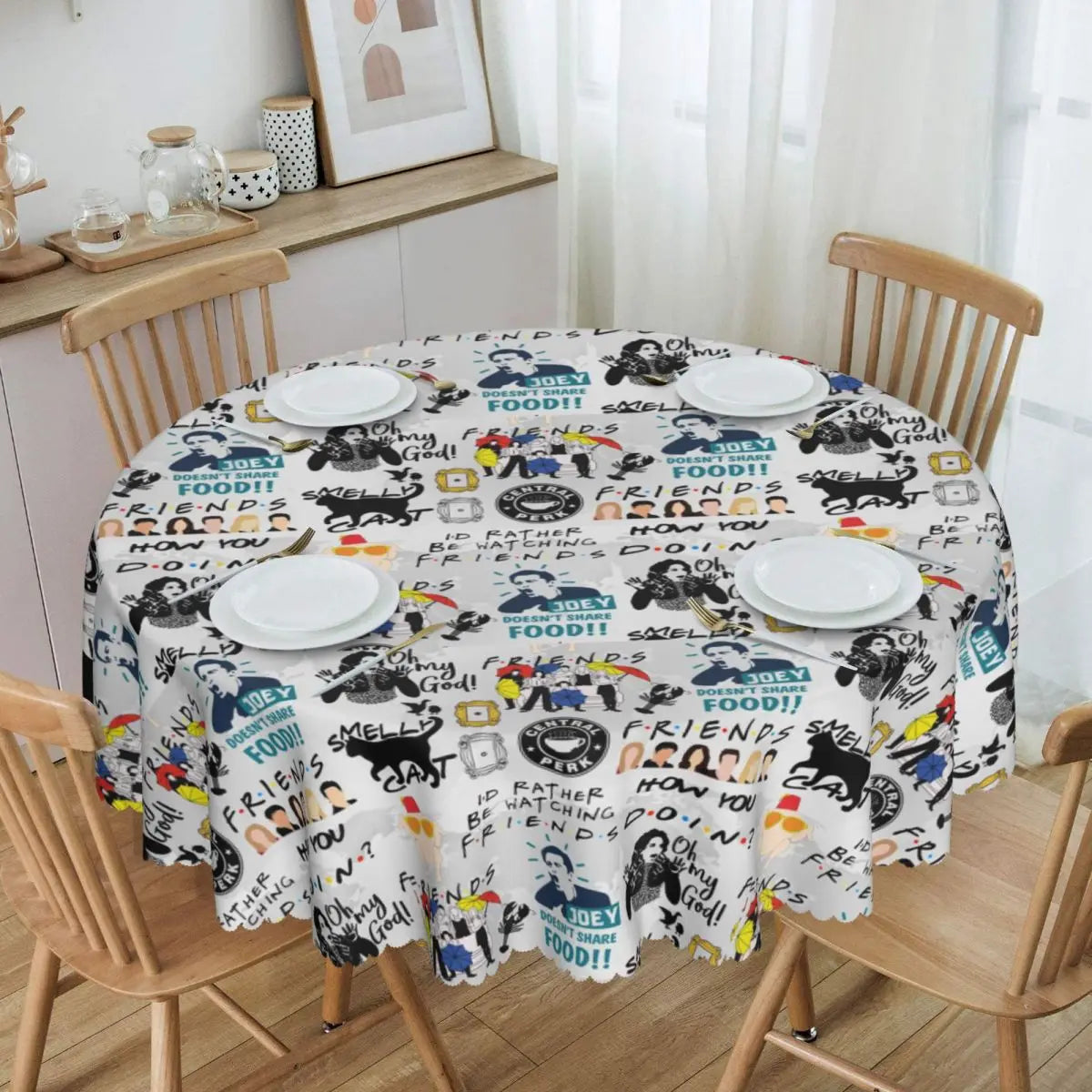 Customized I'll Be There For You Round Tablecloths 60 Inch Friends TV Show Table Covers for Kitchen Table Cloth