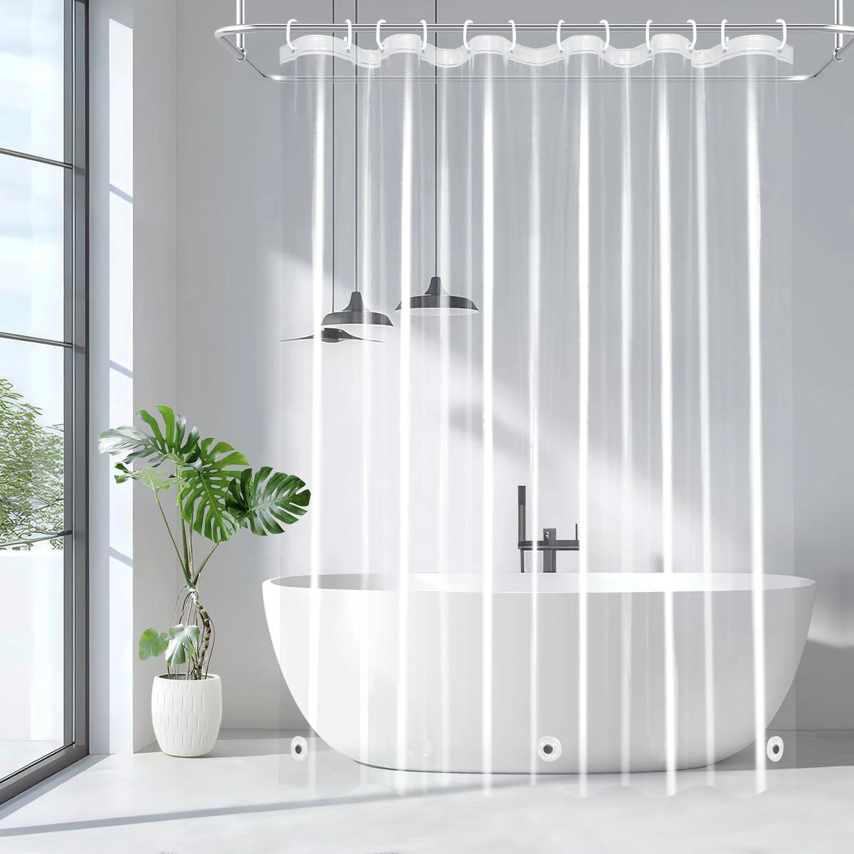 1pc Waterproof Clear Shower Curtain with Bottom Magnets & Metal Grommets Plastic Transparent Shower Curtain Liner for Bathroom