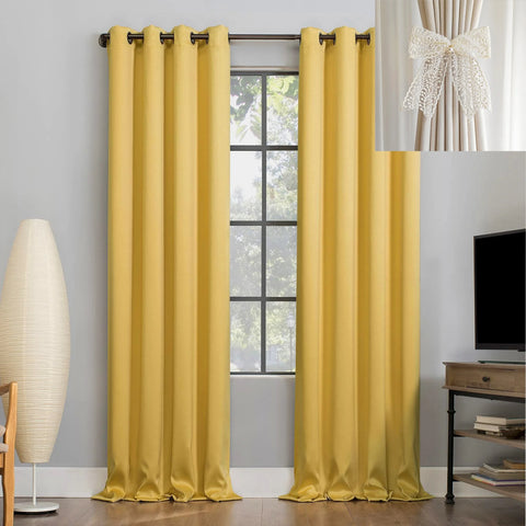 Yellow Blackout Curtains With Black TPU Interlining Thin and Light Drapery Panel for Bedroom Meetingroom Share Room Office