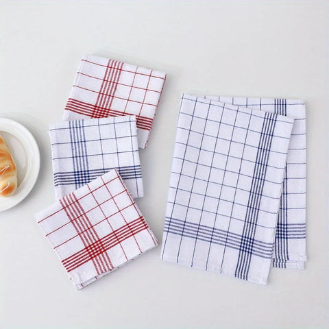 1-10pcs Kitchen Tea Towels Plaid Rags Grid Towel Cotton Stripes Checkered Kitchen Towels Dining Room Supplies