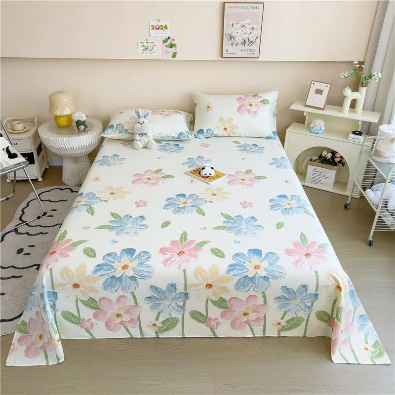 1pc Pure Cotton Bedsheet Floral Style Flat Sheet Single Sheets for Kids Adults Room Bed Linen sabana para cama (No Pillowcase)
