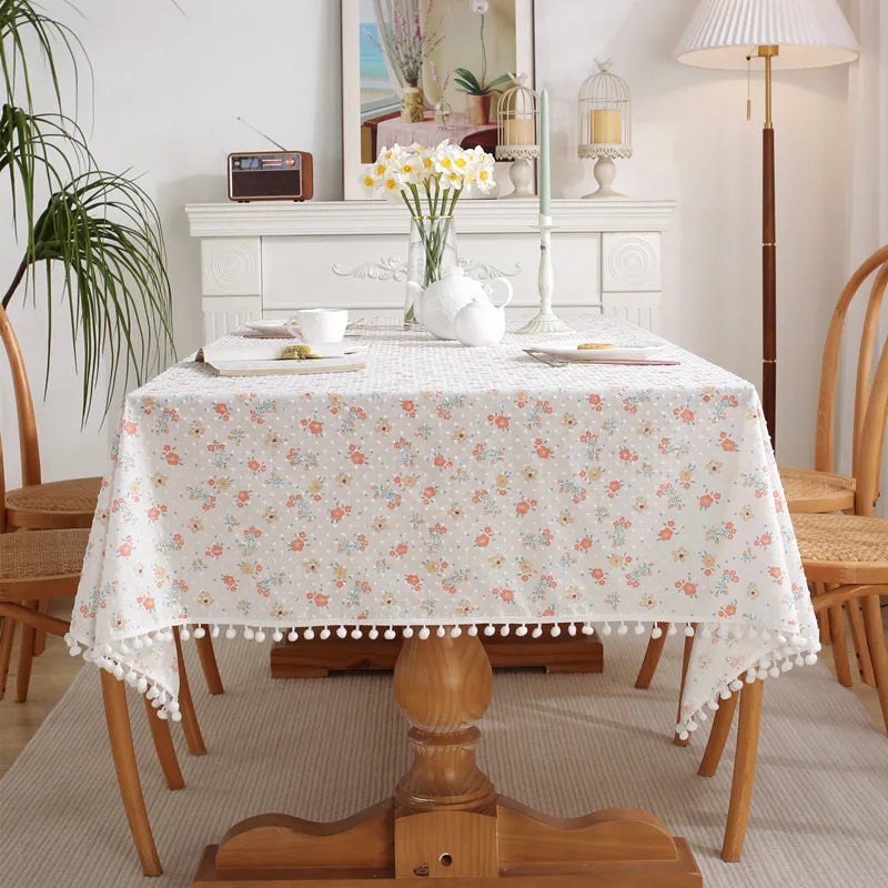 Cotton Floral Tablecloth Tea Table Decoration,Rectangle Table Cover For Kitchen Wedding Dining Room Party Cloth CoverDecoration