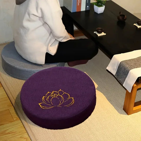 Yoga Meditation Cushion Round Thickened Embroidered Lotus Cushion with Backrest and Pillow 40*6cm Tatami Is Removable Washable