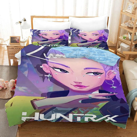 New Bedding Set Demon Hunters Themed Colorful Print Polyester Student Dormitory Bed Sheet Duvet Cover Kid Gift Home Textile