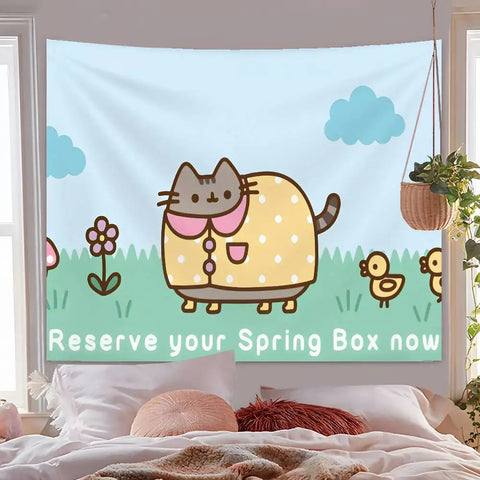 Cartoon P-PusheensS Cute Cat Tapestry Hanging Dormitory Room Bedspread Blanket Children's Room Party Home Decoration Gift