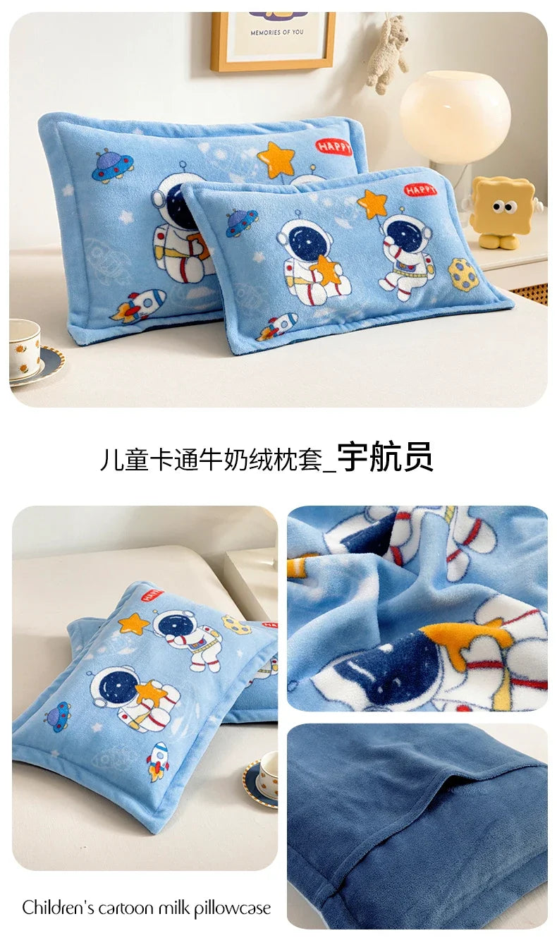 Kids Thick Warm Winter Pillowcase ,Velvet Flannel Skin-Friendly Pillowshams,Fluffy Fabric Pillow Covers Super Soft Home Textiles