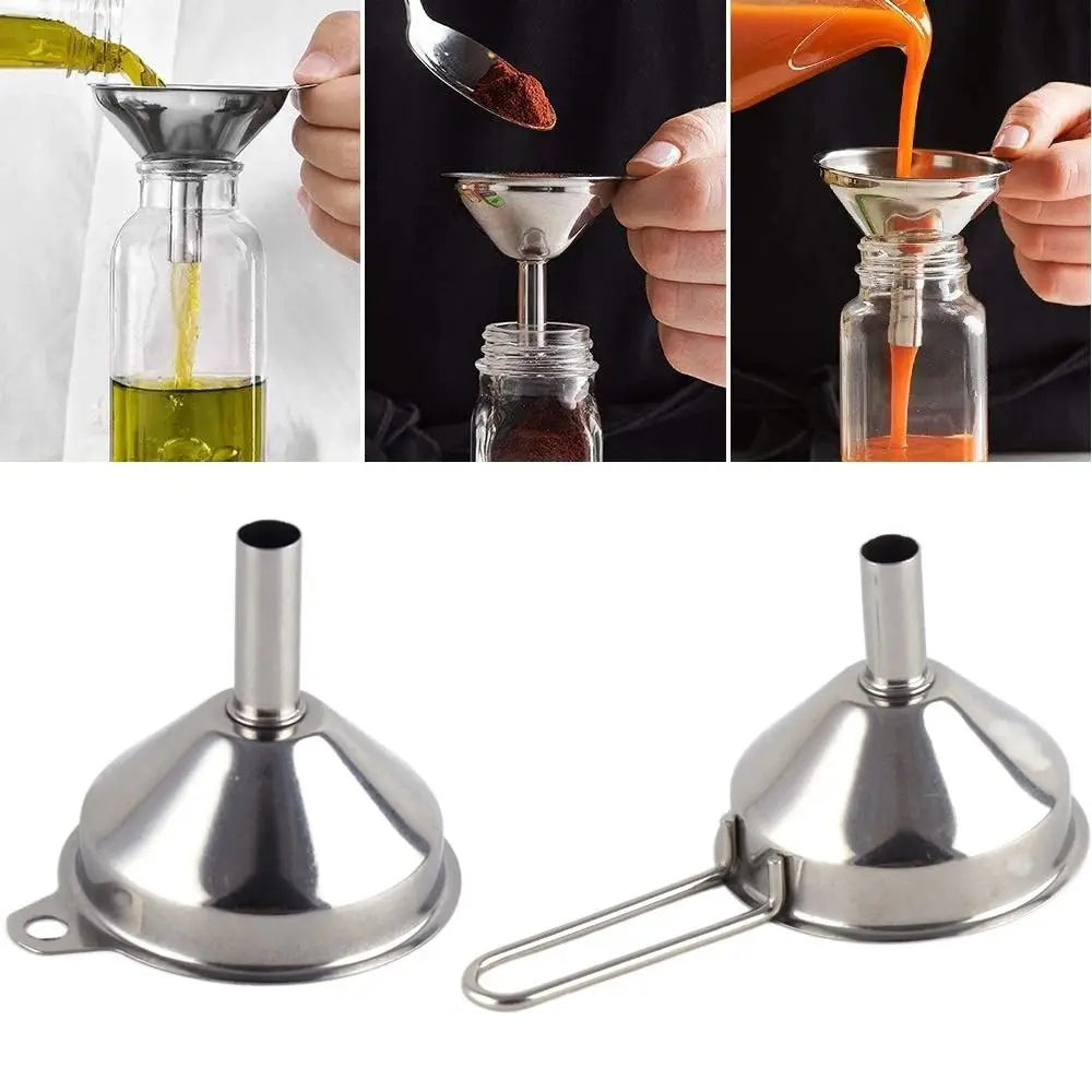 Wide Mouth Stainless Steel Funnel Spice Cooking Oil Filter Kitchen Tool Strainer with Handle Oil Spill Filter Funnel