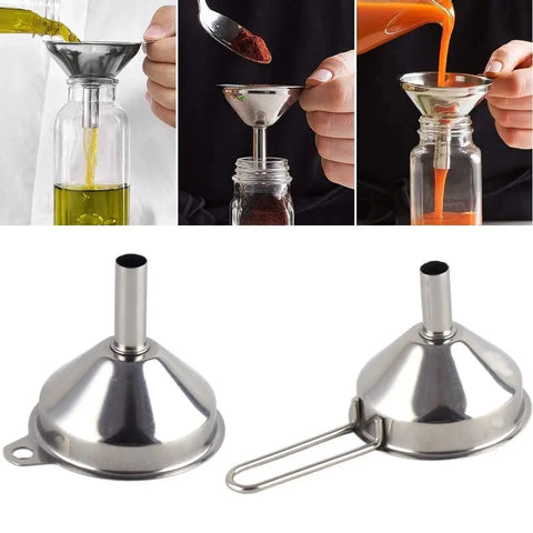 Wide Mouth Stainless Steel Funnel Spice Cooking Oil Filter Kitchen Tool Strainer with Handle Oil Spill Filter Funnel