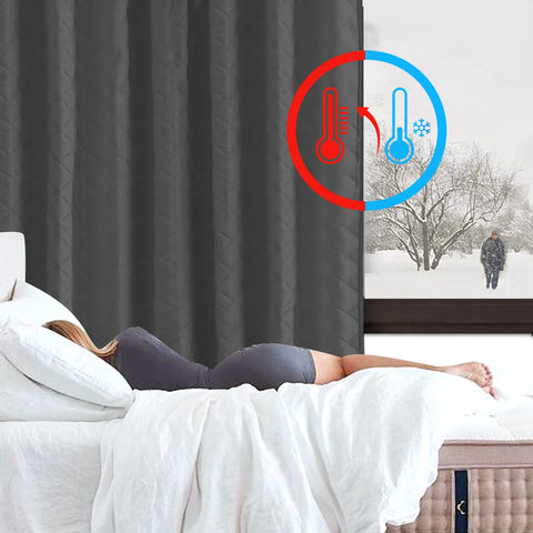 Quilted Blackout Curtains Heavy Duty Noise Reducing Thermal Insulated Drapes Liner Anti-cold Rod Pocket for Living Room Bedroom