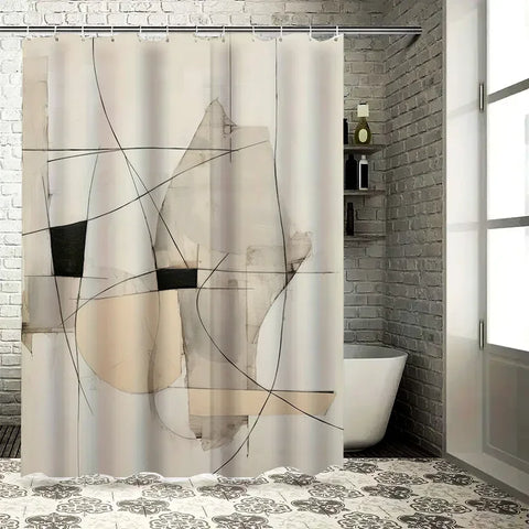 Modern Abstract Black White Shower Curtain for Bathroom Decor, Stylish Geometric Pattern Waterproof Fabric Interior Design