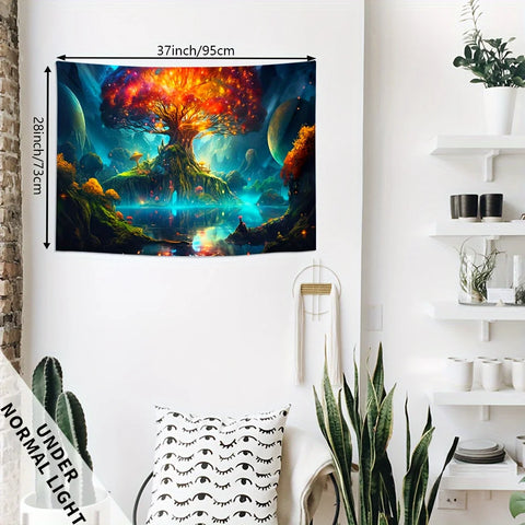 Dream Forest Fluorescent Tapestry for Bedroom Living Room Decoration Polyester Material Belt Installation Kit