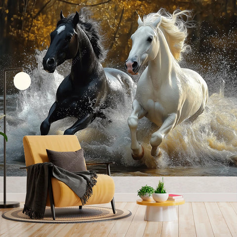 Majestic Black and White Horse Tapestry Elegant Equine Wall Art for Living Room Bedroom Decor Modern Boho Style Home Design