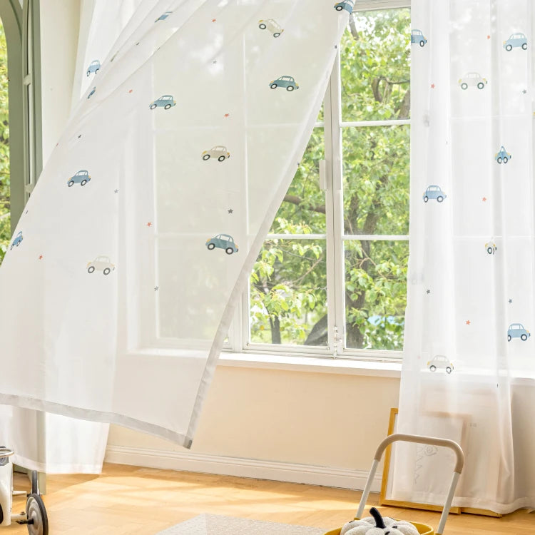 1PC Cute Cartoon Car Children's Blackout Curtains, Beige Shading Curtains For Kids Bedroom Window Decoration,  Tulle Curtains
