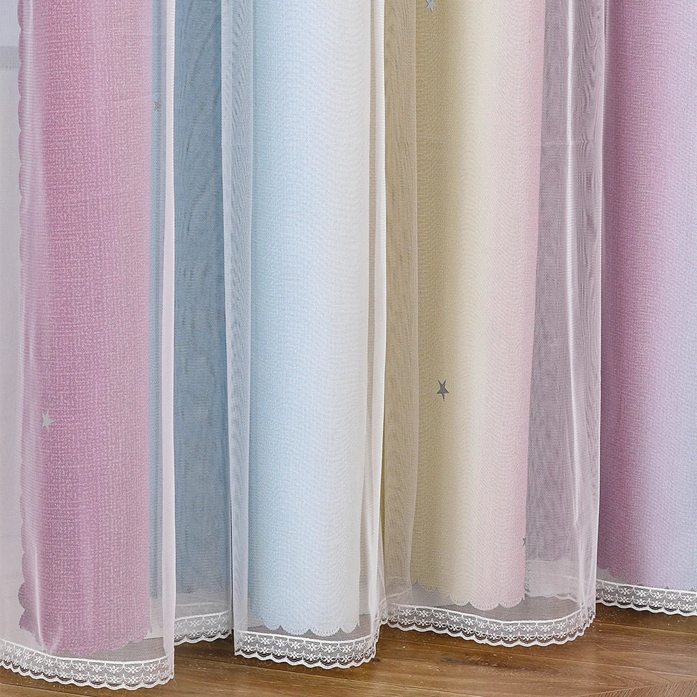 Rainbow Hollow-Out Star Blackout Curtains for Girl Kid Nursery Bedroom and Living Room Double Layer Window Cute Grommet Curtains