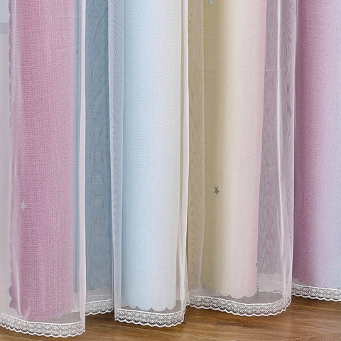 Rainbow Hollow-Out Star Blackout Curtains for Girl Kid Nursery Bedroom and Living Room Double Layer Window Cute Grommet Curtains