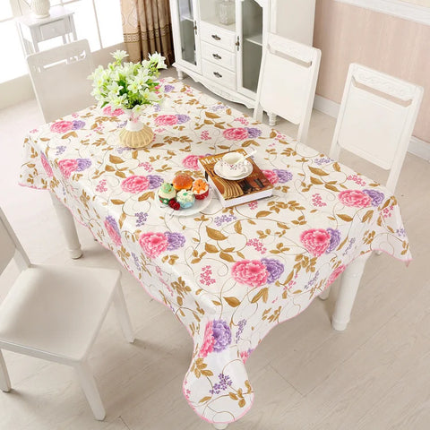 1pcs PEVA Waterproof Oilproof Tablecloth Washable Fabric For Dining Table Kitchen Decor Beautiful Flower Pattern Table Cloth