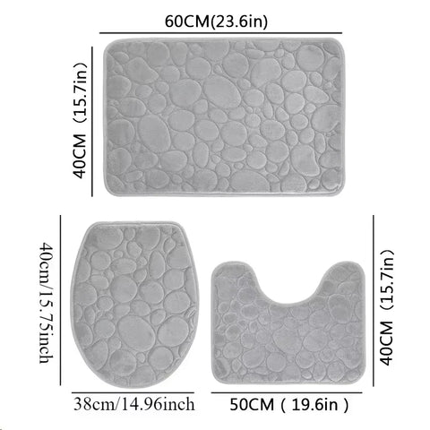 3pcs/Set Solid Color Simple Bathroom Water-absorbing and Non-slip Floor Mat Stone Pattern, Comfortable and Soft, Three-piece Set