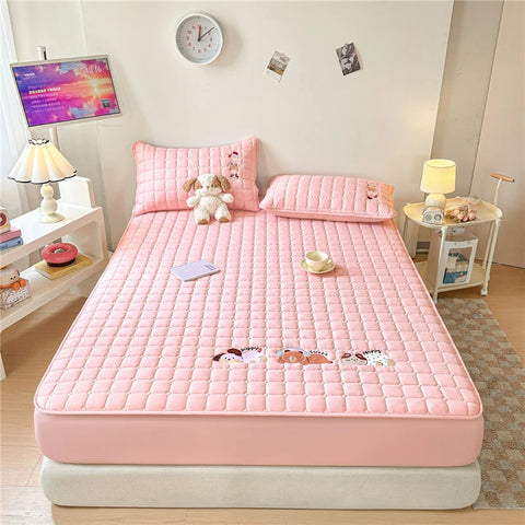 Cartoon Embroidered Bed Cover Quilted Mattress Protector Non-slip Bedspread Thicken Bed Linen 매트리스 커버	 (No Pillowcase)