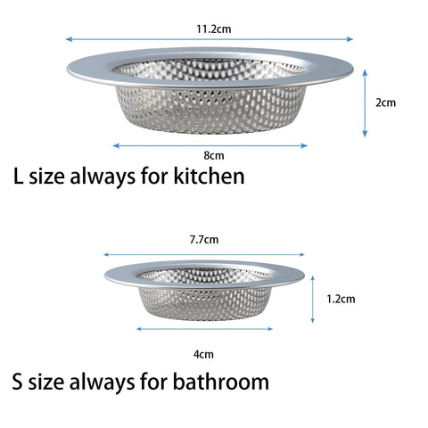 2PCS Kitchen Sink Drain Strainer - Stainless Steel Drain Hair Catcher Kitchen Accessories Bathroom Bathtub Drain Strainer