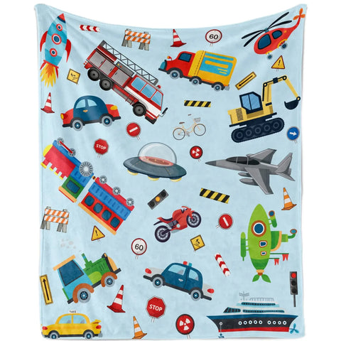 Yellow Construction Truck Blanket Cartoon Tractor Cars Flannel Throw Blankets for All Season Kids Boys Excavator Sofa Blanket
