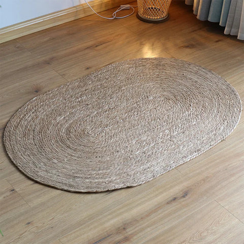 HeMu-Woven Rattan Round Carpets for Living Room, Bedroom Straw Rugs, Natural Plants Floor Mats, Bedside Garden Table Grass Mat