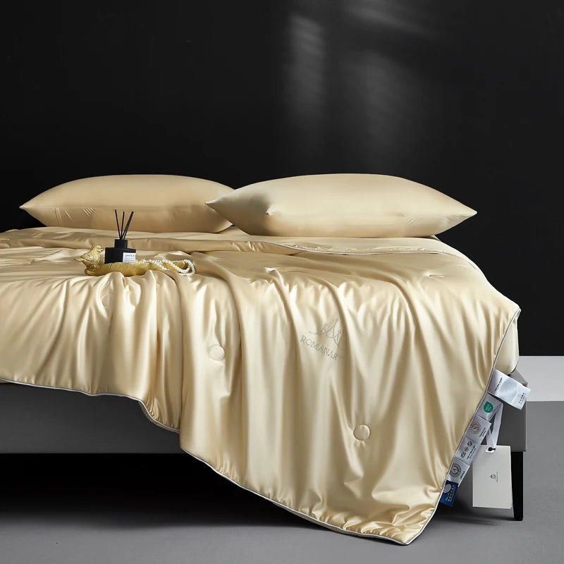 Luxurious Mulberry Silk Summer Quilt/Duvet/Comforter, 100% Natural Long Strand Silk Bedding, Washed Silk Shell, Lightweight Soft