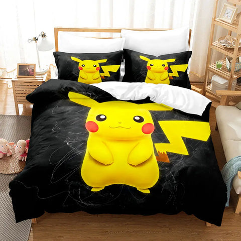 Kawaii Pokemoned Cartoon Anime Bedding Set Pikachu Gengar Eevee Charizard Quilt Duvet Cover Pillowcase Kid Bed Set Twin Size