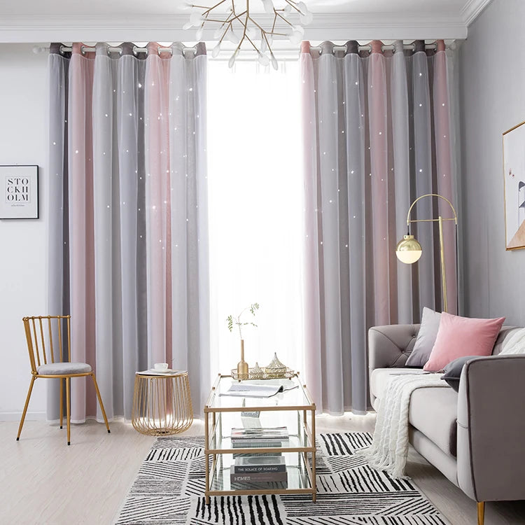 Rainbow Hollow-Out Star Blackout Curtains for Girl Kid Nursery Bedroom and Living Room Double Layer Window Cute Grommet Curtains