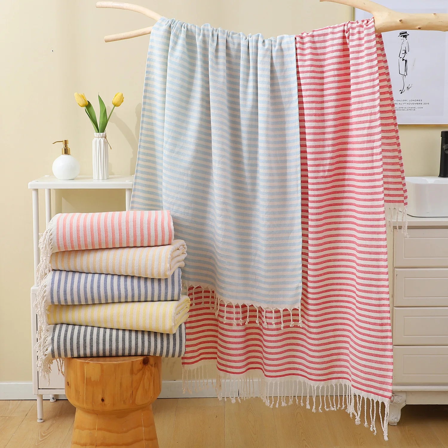 100x180CM Cotton Turkish Beach Towel Sauna Spa Gym Sports Fitness Fringed Bath Towel Shawl Scarf Sang Travel Blanket