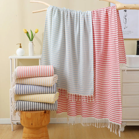 100x180CM Cotton Turkish Beach Towel Sauna Spa Gym Sports Fitness Fringed Bath Towel Shawl Scarf Sang Travel Blanket