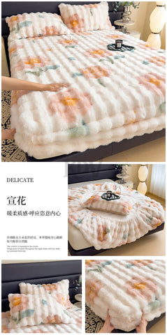 Luxury Faux Rabbit Plush Fitted Sheet with Deep Pocket Winter Thicken Warm Mattress Protector Soft Fluffy Double Mattress Cover